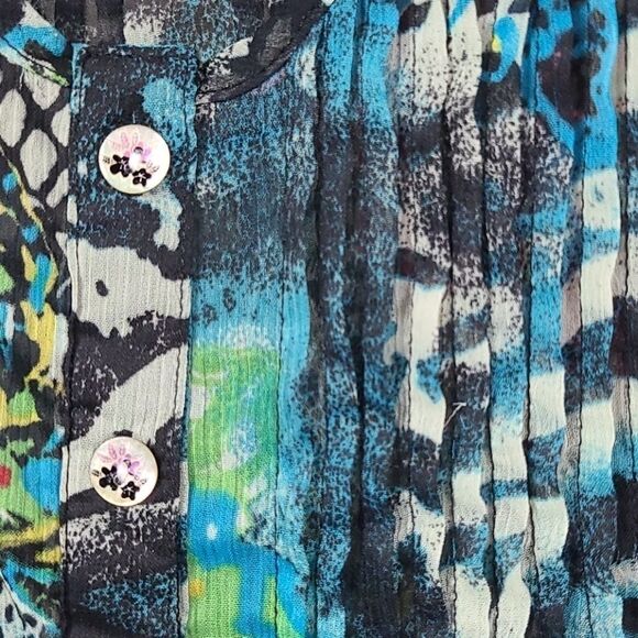 American Rag Mixed Animal Print Sheer Chiffon Pleated Top XS Sleeveless Blouse - Picture 7 of 12